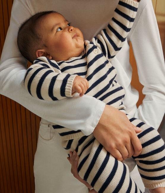 Completo in tricot di lana e cotone a righe marinière A0AZM 01 PETIT BATEAU 