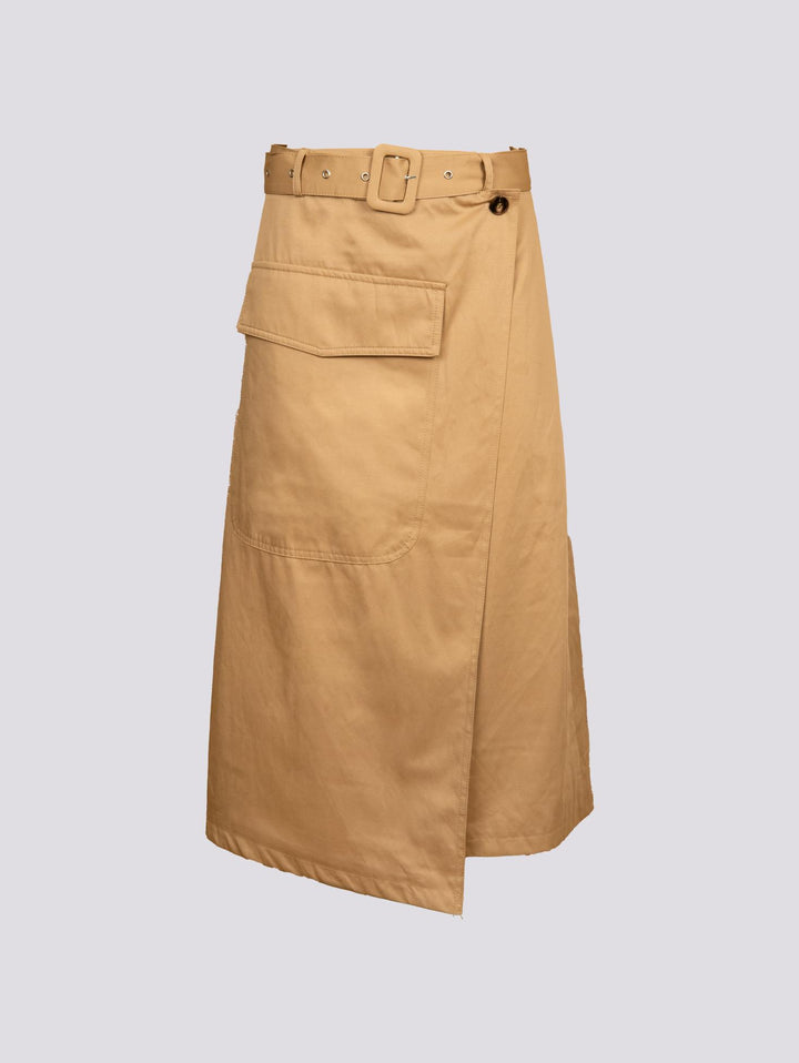 GONNA MIDI A PORTAFOGLIO IN MISTO COTONE CAMMELLO B9223 BEIGE ANDREA MORANDO 