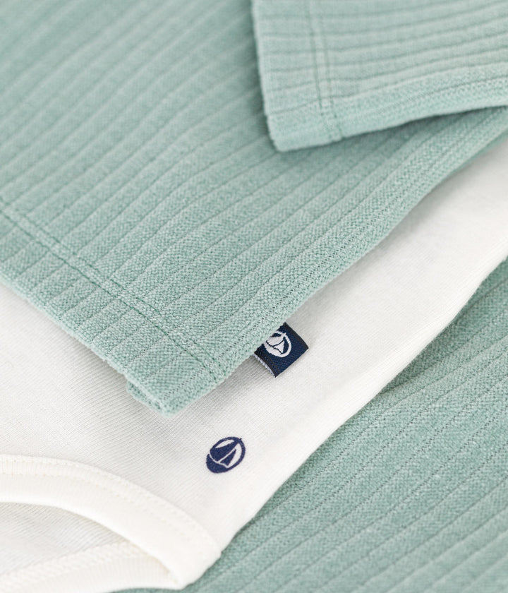 Completo verde 3 pezzi in velluto bebè A0BN9 01 PETIT BATEAU 