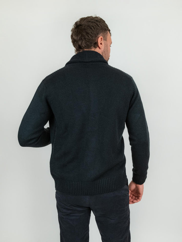 Cardigan blu in misto lana con collo a scialle 1327224 283 ANDREA MORANDO 