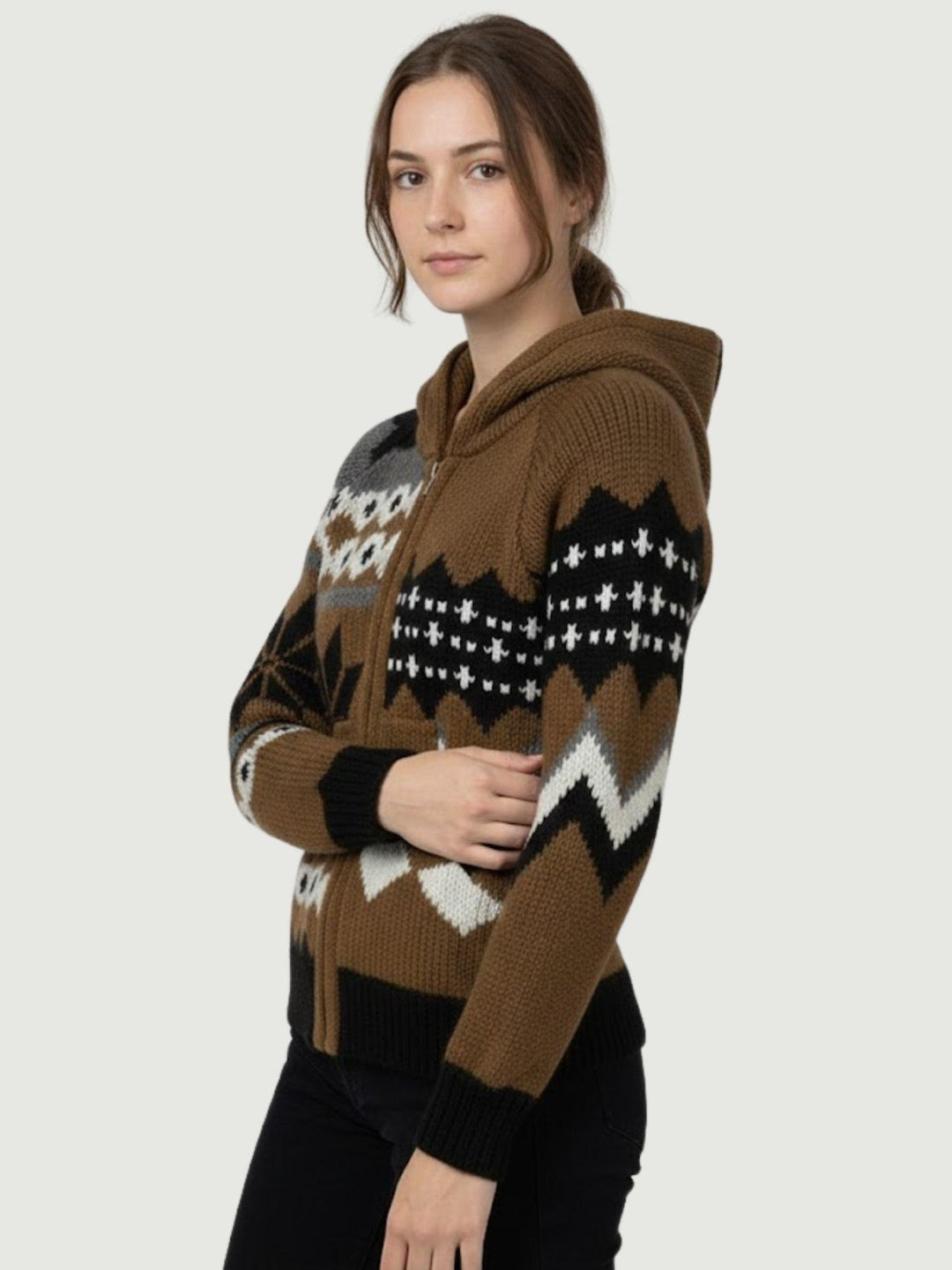MAGLIONE CON CAPPUCCIO E  ZIP TABACCO MENANDROD TABACCO ANDREA MORANDO 