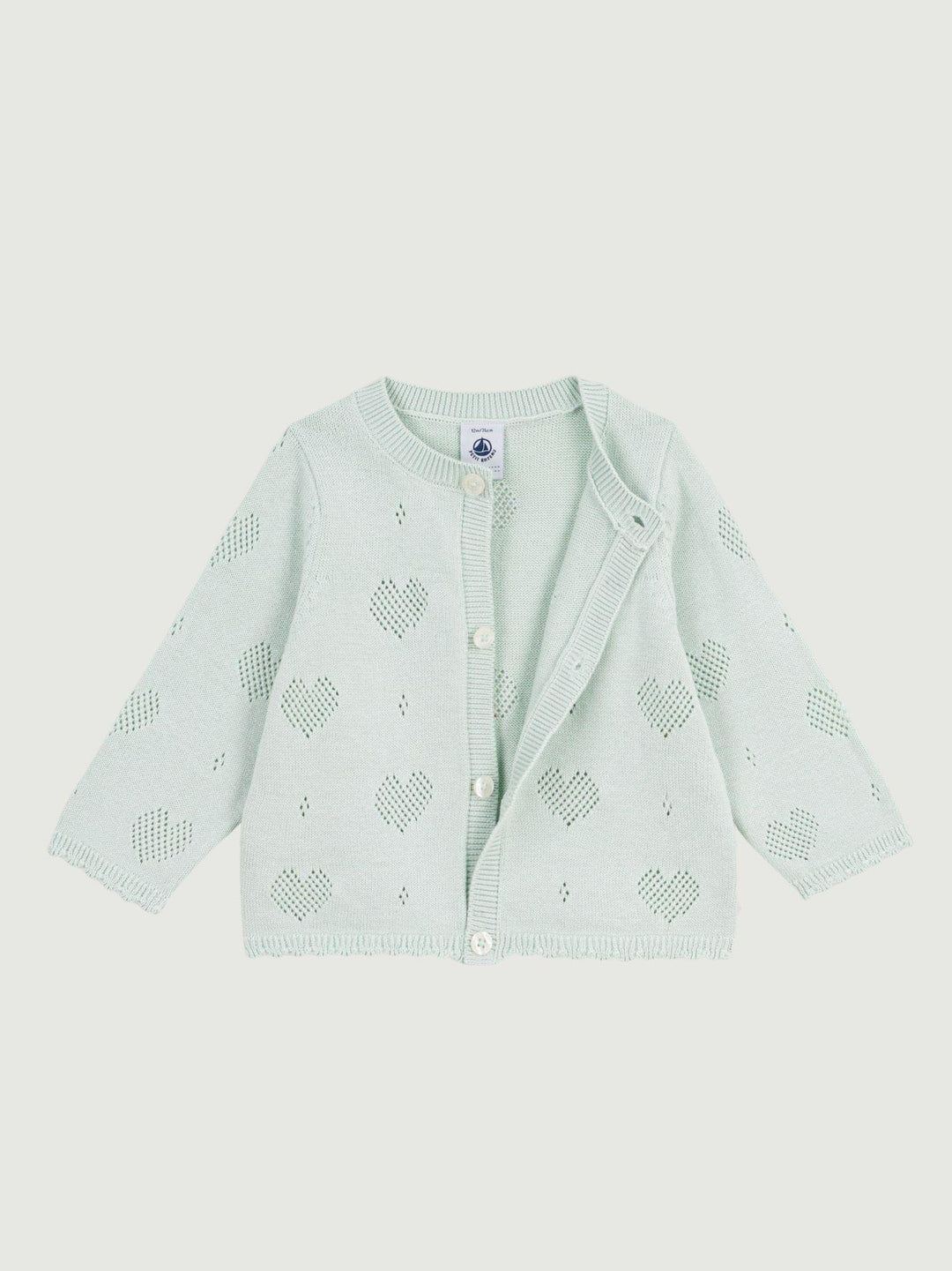 Cardigan in maglia traforata a cuori verde acqua A0EZT 03 PETIT BATEAU 