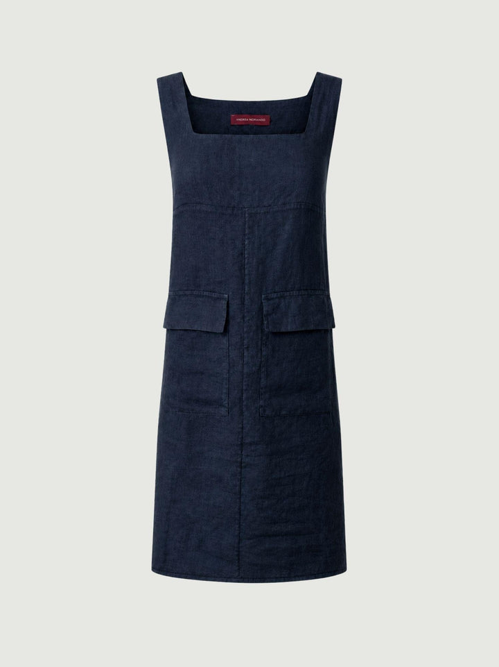 Abito smanicato in lino navy 6AB0528 BLU ANDREA MORANDO 