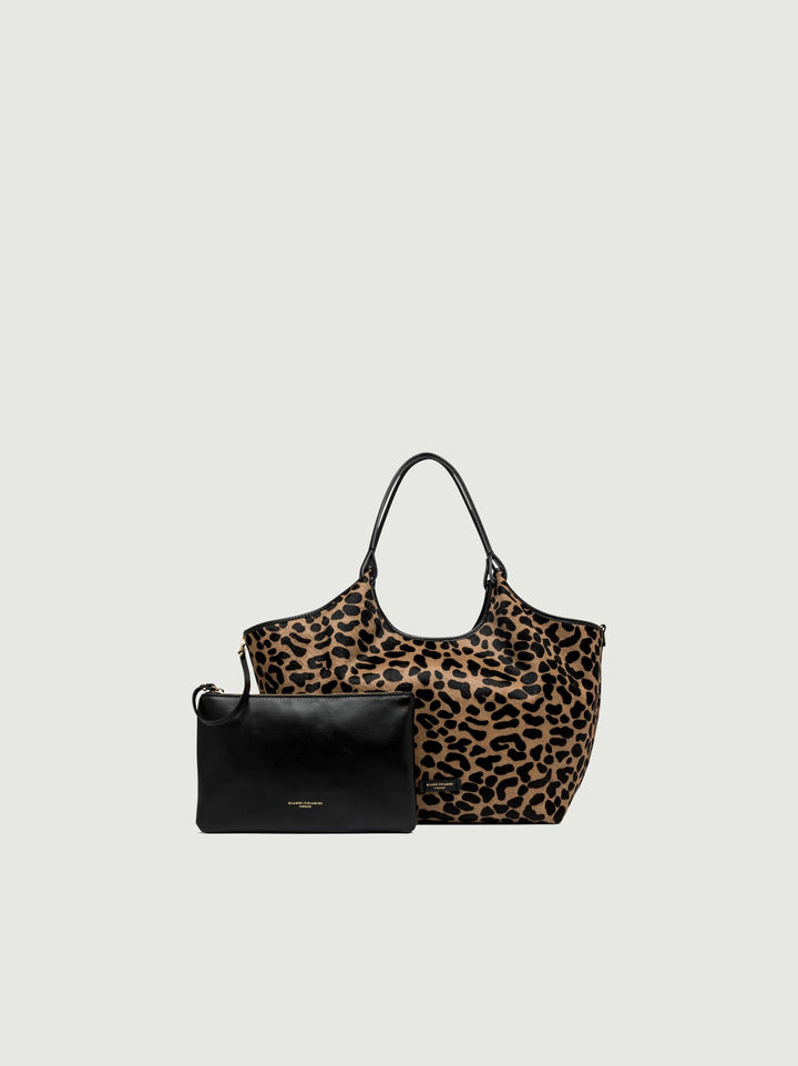 Borsa a spalla Dua in pelle color leo macchia nero-nero 11112 HORSY 10730 GIANNI CHIARINI 