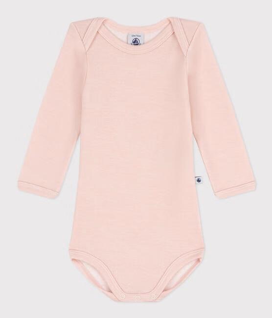 Body rosa maniche lunghe in lana e cotone A0BFG 04 PETIT BATEAU 