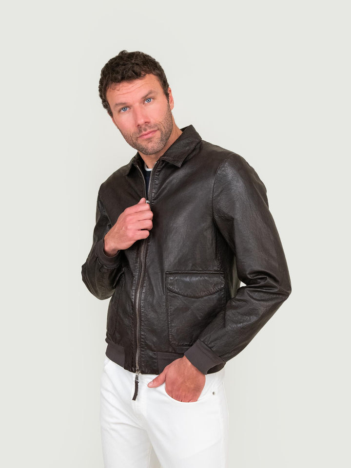 GIACCA IN PELLE MARRONE INVECCHIATA NEW JERSEY 06 JACK LEATHER 