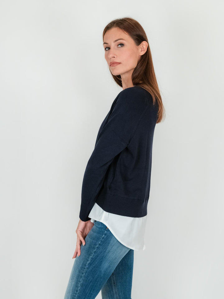 MAGLIA CAMICIA GIROCOLLO BLU E BIANCO 245101 304 ANDREA MORANDO 