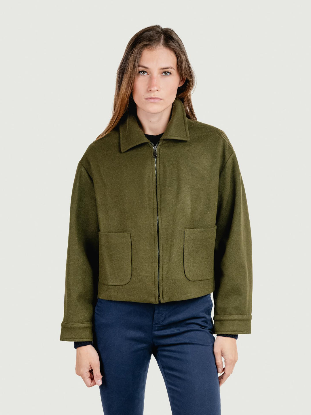 GIACCA CROPPED IN MISTO LANA VERDE BOSCO 3369RO MILITARE ANDREA MORANDO 