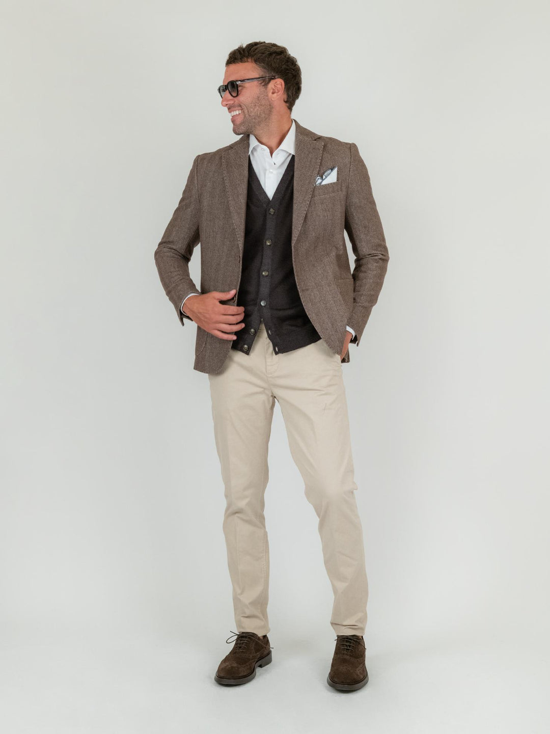 BLAZER IN TESSUTO SPIGATO TESTA MORO LM242 T MORO ANDREA MORANDO 