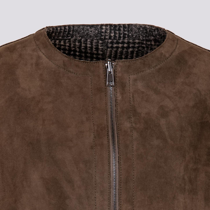 GIUBBOTTO STRUTTURATO IN CAMOSCIO  CON PIUMINO IN ECO-PIUMA FANGO LINR 18 JACK LEATHER 