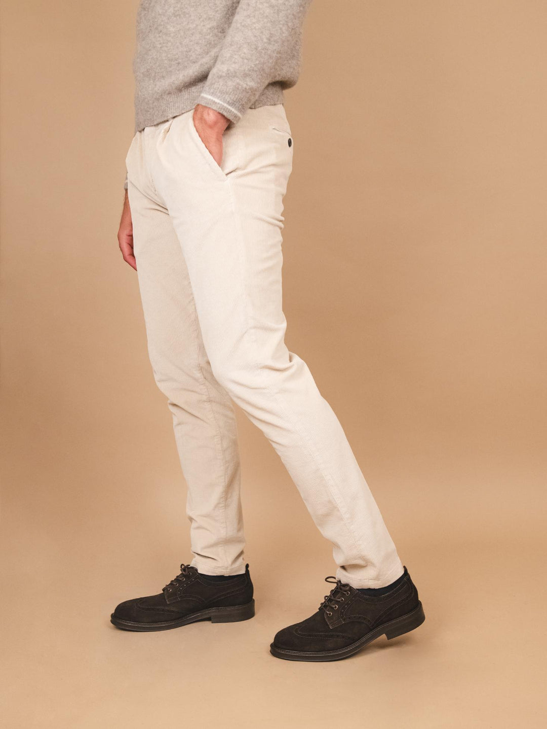 PANTALONE IN VELLUTO BEIGE CON TASCA A FILO T502/THI 011 NOLAB 