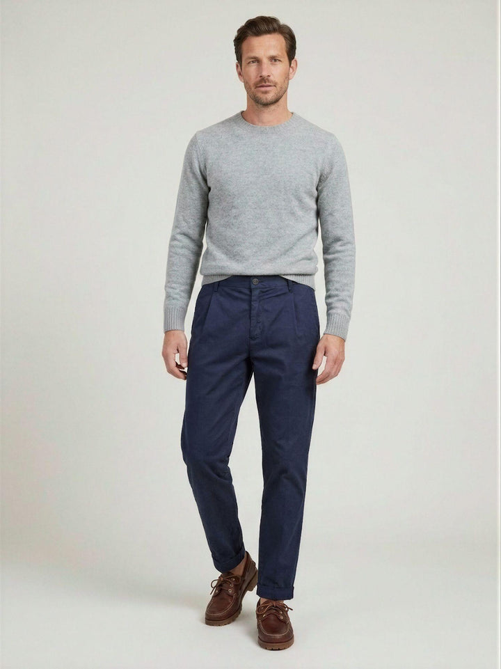 Pantalone con pinces in cotone blu 7676GB BLU ANDREA MORANDO 