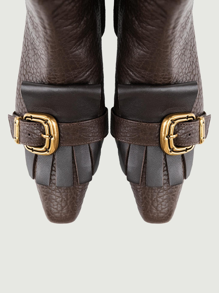 STIVALETTO IN PELLE MARTELLATA CON FRANGE TESTA MORO P452-NAPPA T MORO ANDREA MORANDO 