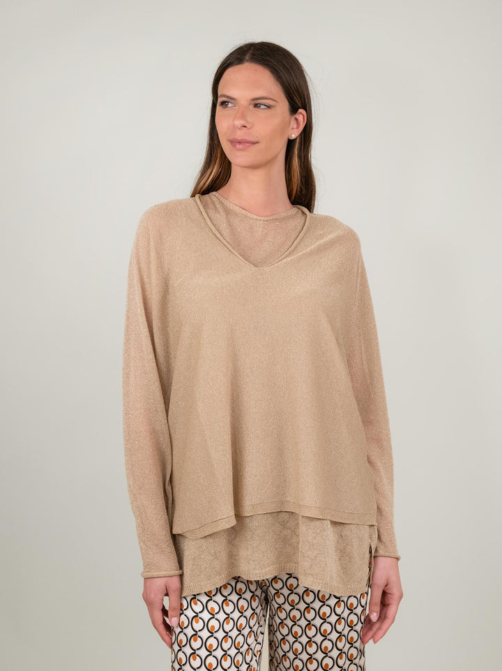 MAGLIA OVER ORO LUREX SCOLLO V 12104 ORO ANDREA MORANDO 