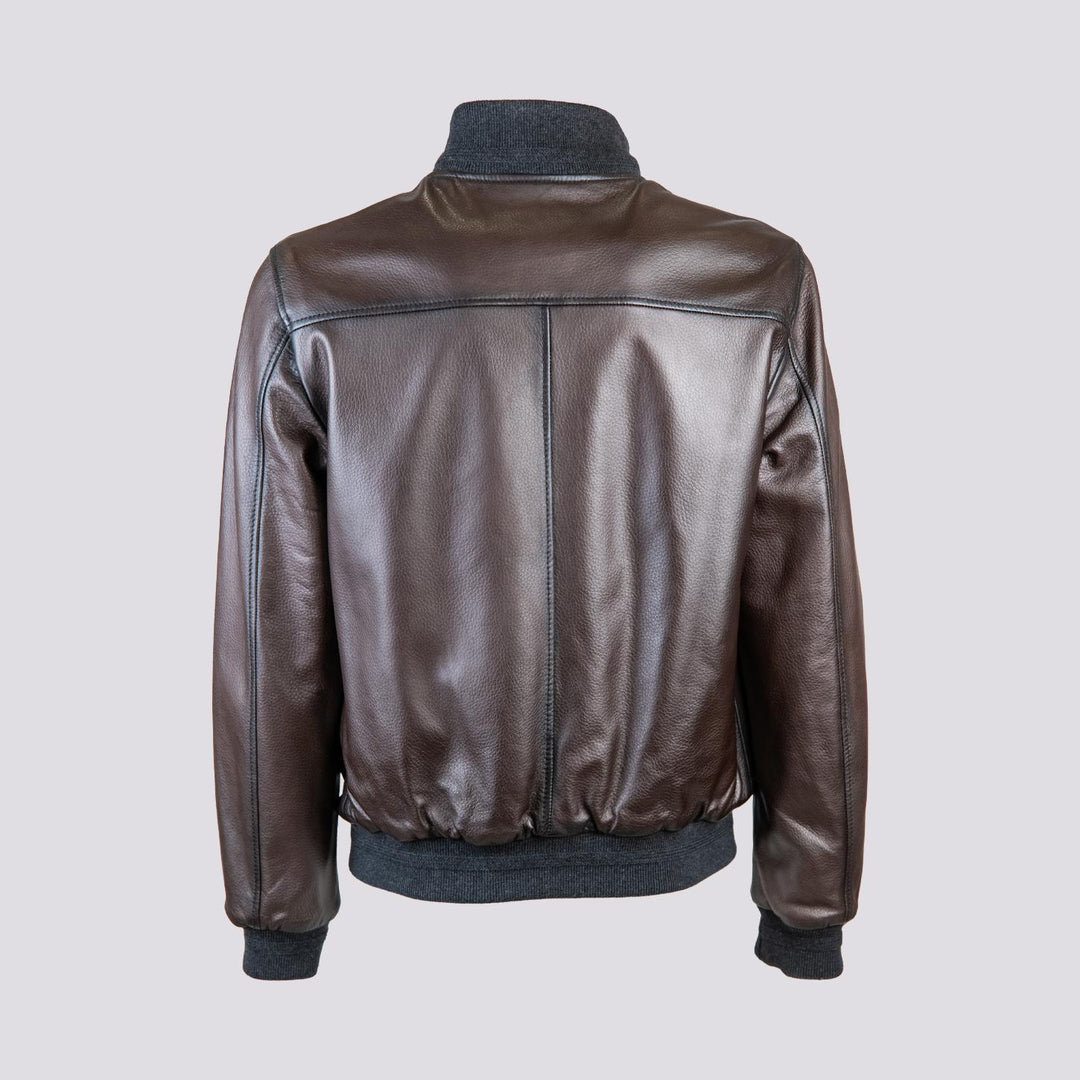 GIUBBOTTO REVERSIBILE IN PELLE MARRONE CON INSERTI IN MAGLIA "DANR" DANR 06 JACK LEATHER 