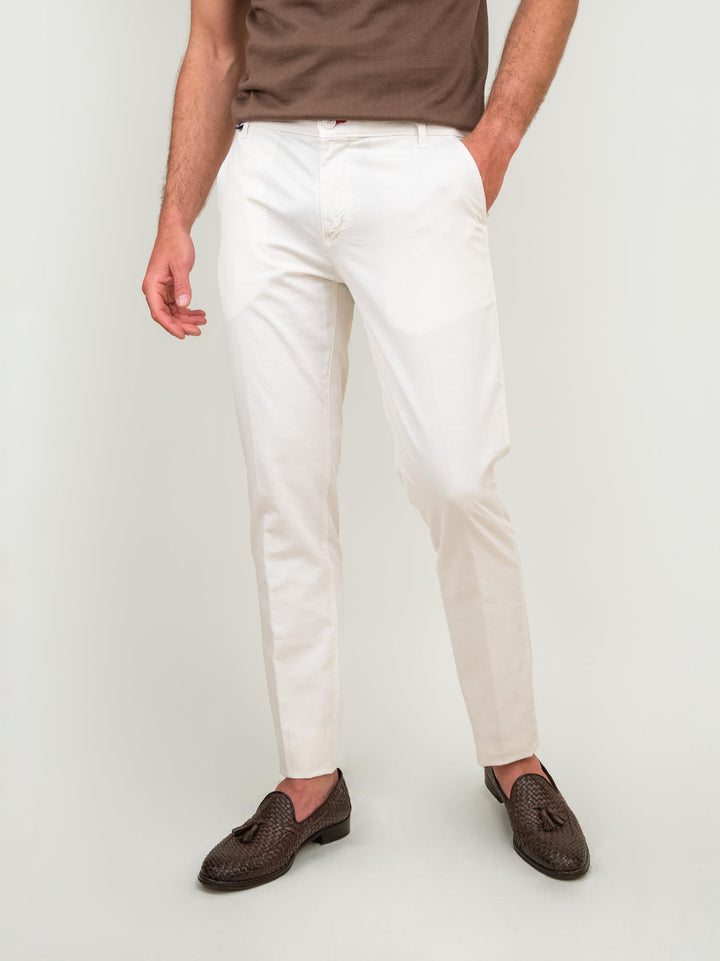 PANTALONE IN MISTO LINO E COTONE COLOR BURRO
