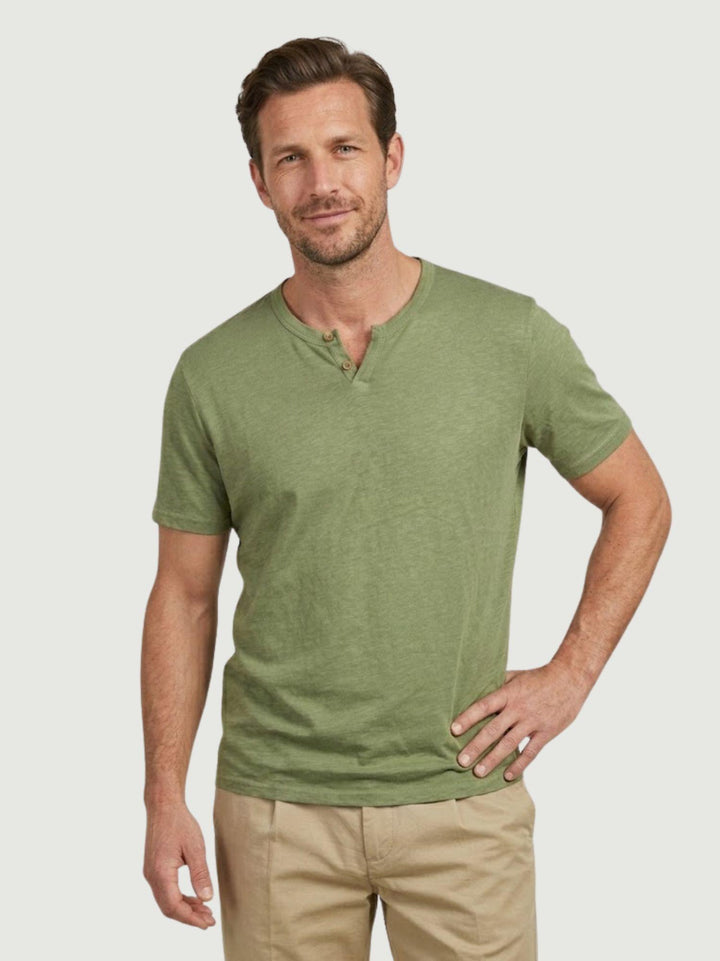 T-shirt scollo serafino in misto lino verde oliva 6TS0358 ARMY ANDREA MORANDO 