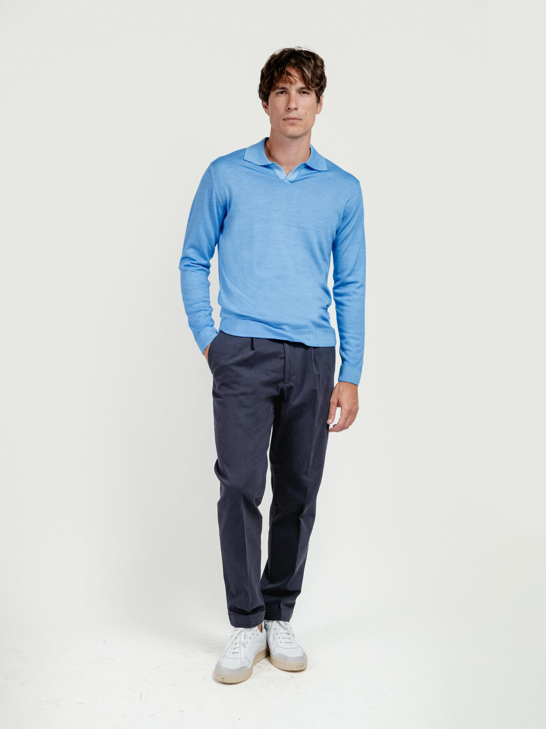 PANTALONE CON PENCES IN COTONE BLU NAVY P014 174 ANDREA MORANDO 