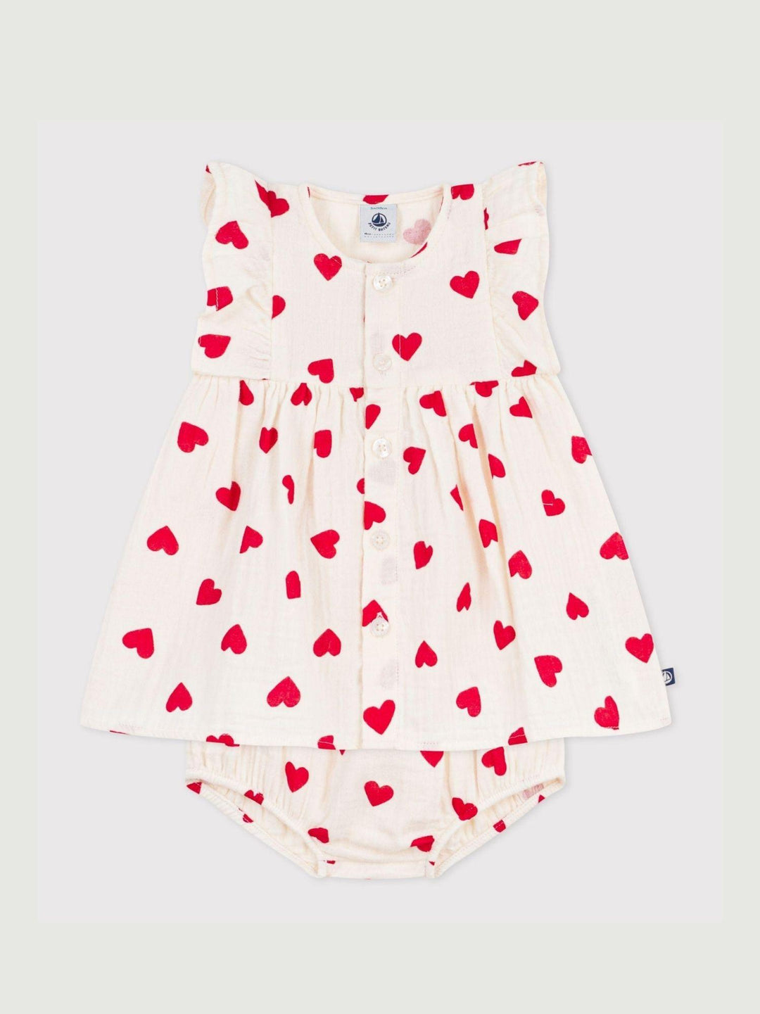 Vestito e bloomer coordinato in cotone stampa a cuori A0F18 03 PETIT BATEAU 