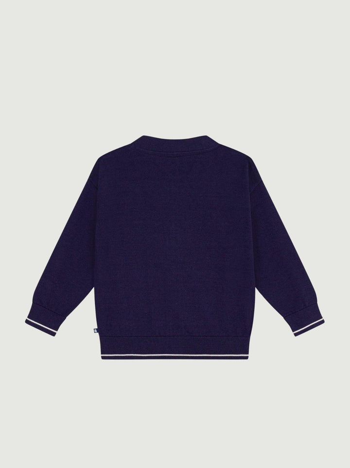 Cardigan scollo a V in cotone blu A0F0E 01 PETIT BATEAU 
