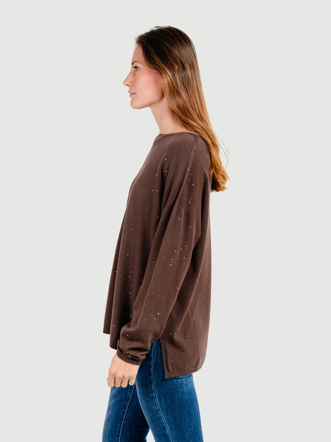MAGLIA OVER MARRONE CON STRASS 7451B MARRONE ANDREA MORANDO 