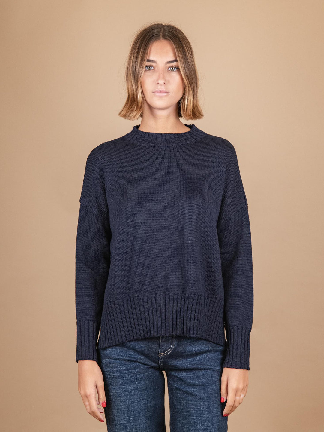 MAGLIA GIROCOLLO IN LANA VERGINE BLU 2378038 089 ANDREA MORANDO 