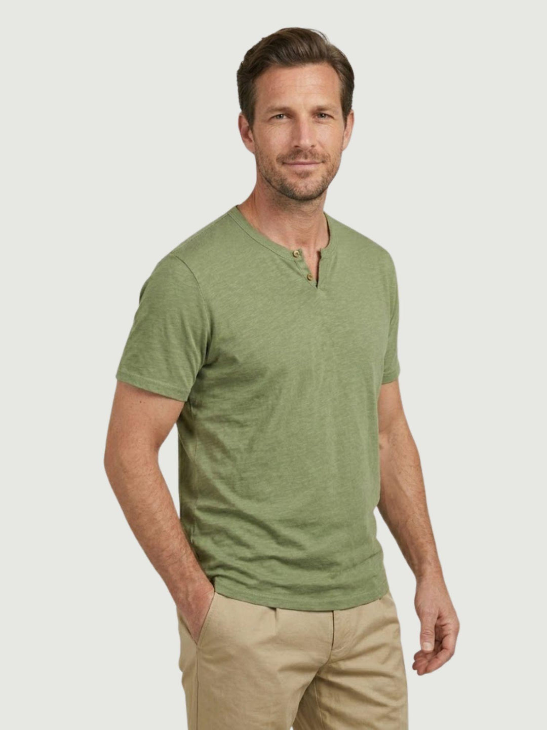 T-shirt scollo serafino in misto lino verde oliva 6TS0358 ARMY ANDREA MORANDO 