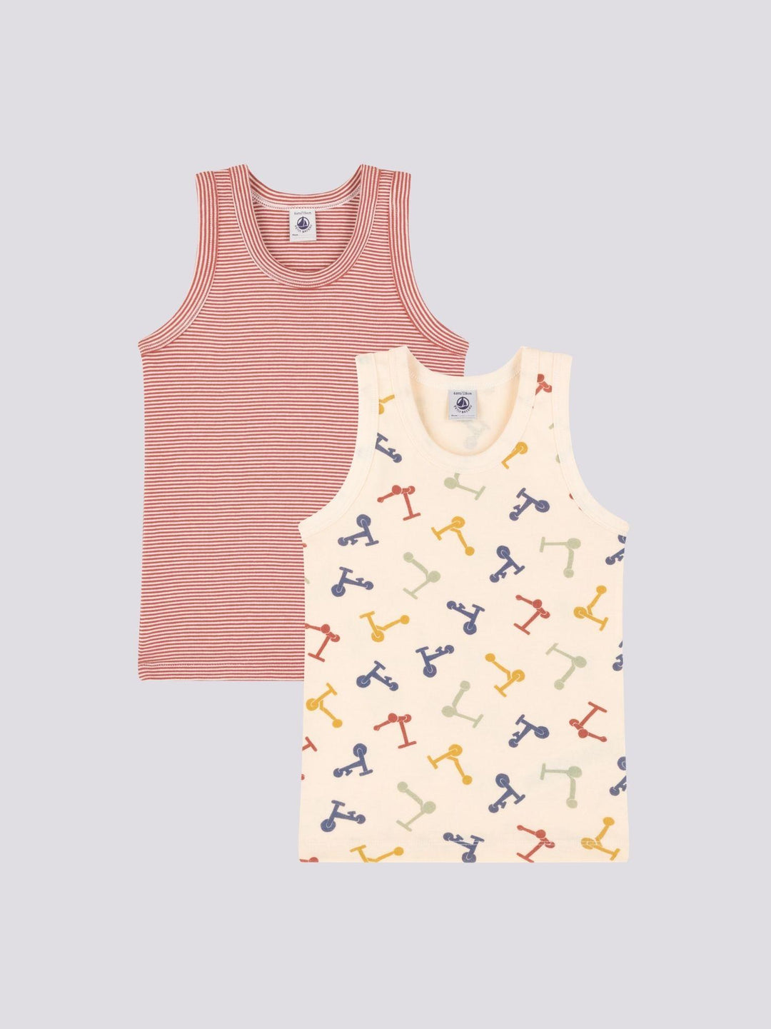 CONFEZIONE DA 2 CANOTTIERE BAMBINO IN COTONE CON MONOPATTINO A0A8C 00 PETIT BATEAU 