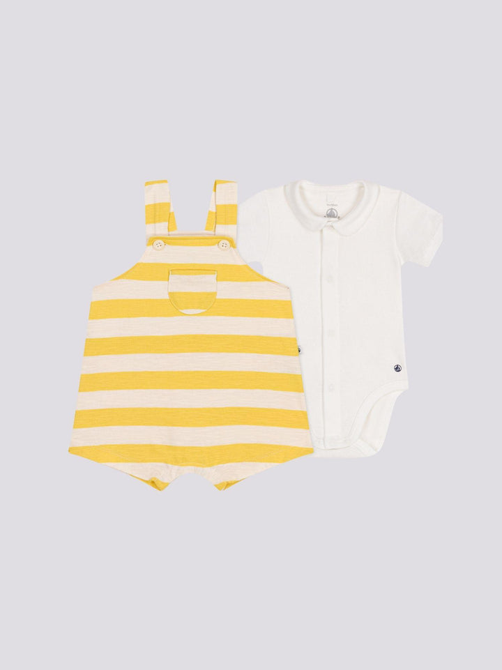 COMPLETO SALOPETTE BEBÈ IN JERSEY FIAMMATO A0AI0 01 PETIT BATEAU 
