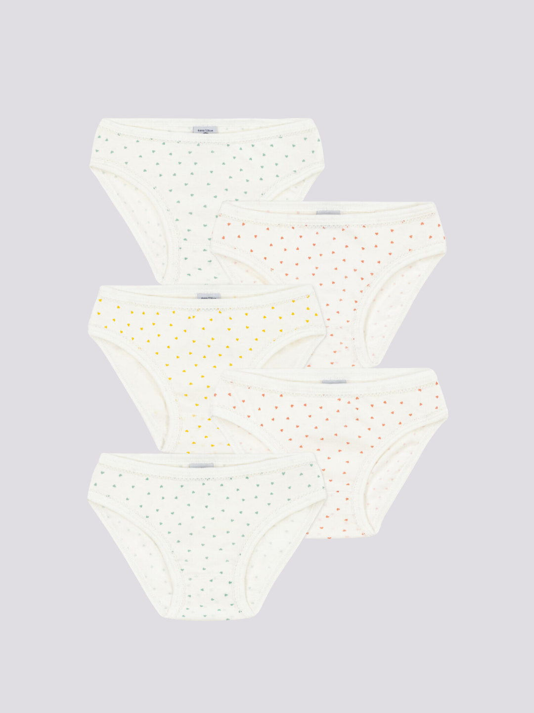 SET DI 5 SLIP BAMBINA IN COTONE A CUORICINI A08KJ 00 PETIT BATEAU 