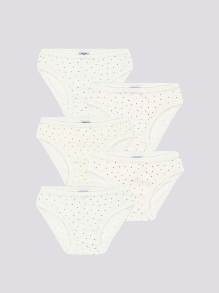SET DI 5 SLIP BAMBINA IN COTONE A CUORICINI A08KJ 00 PETIT BATEAU 