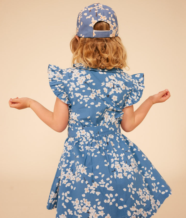 ABITO SENZA MANICHE IN POPELINE AZZURRO A FIORI A09SF 01 PETIT BATEAU 
