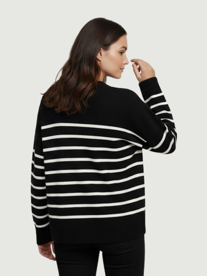 Maglia in lana nera a righe bianche 14284M NERO-NATURALE ANDREA MORANDO 