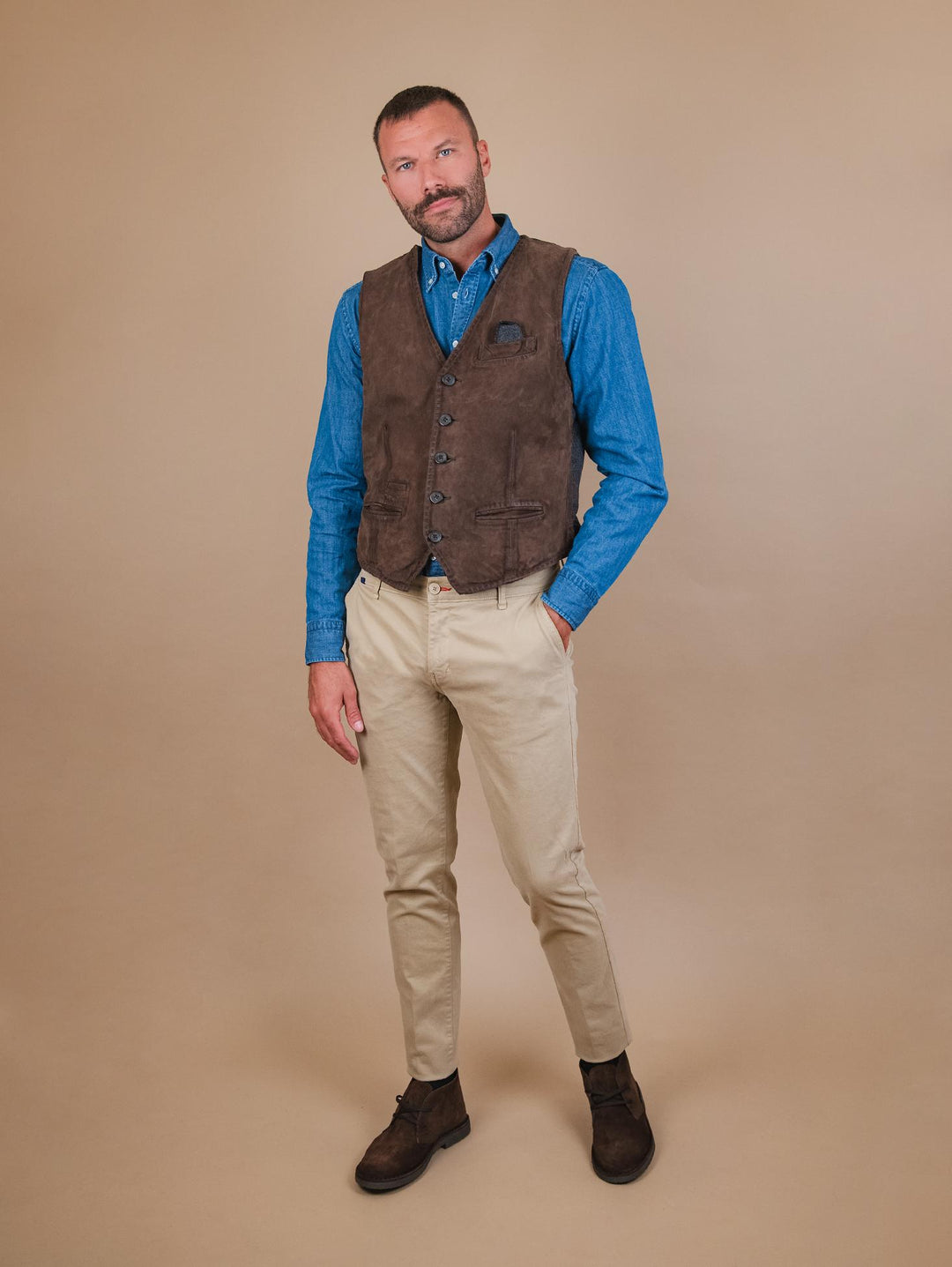 GILET IN CAMOSCIO VERDE E MISTO LANA "LORRY" LORR 704 JACK LEATHER 
