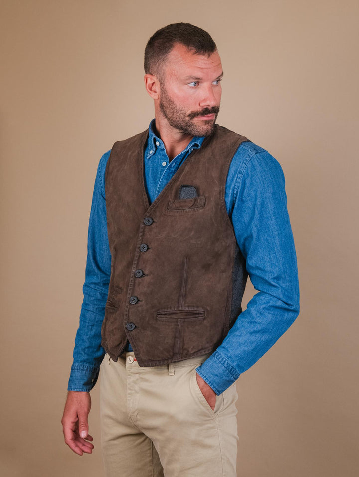 GILET IN CAMOSCIO VERDE E MISTO LANA "LORRY" LORR 704 JACK LEATHER 