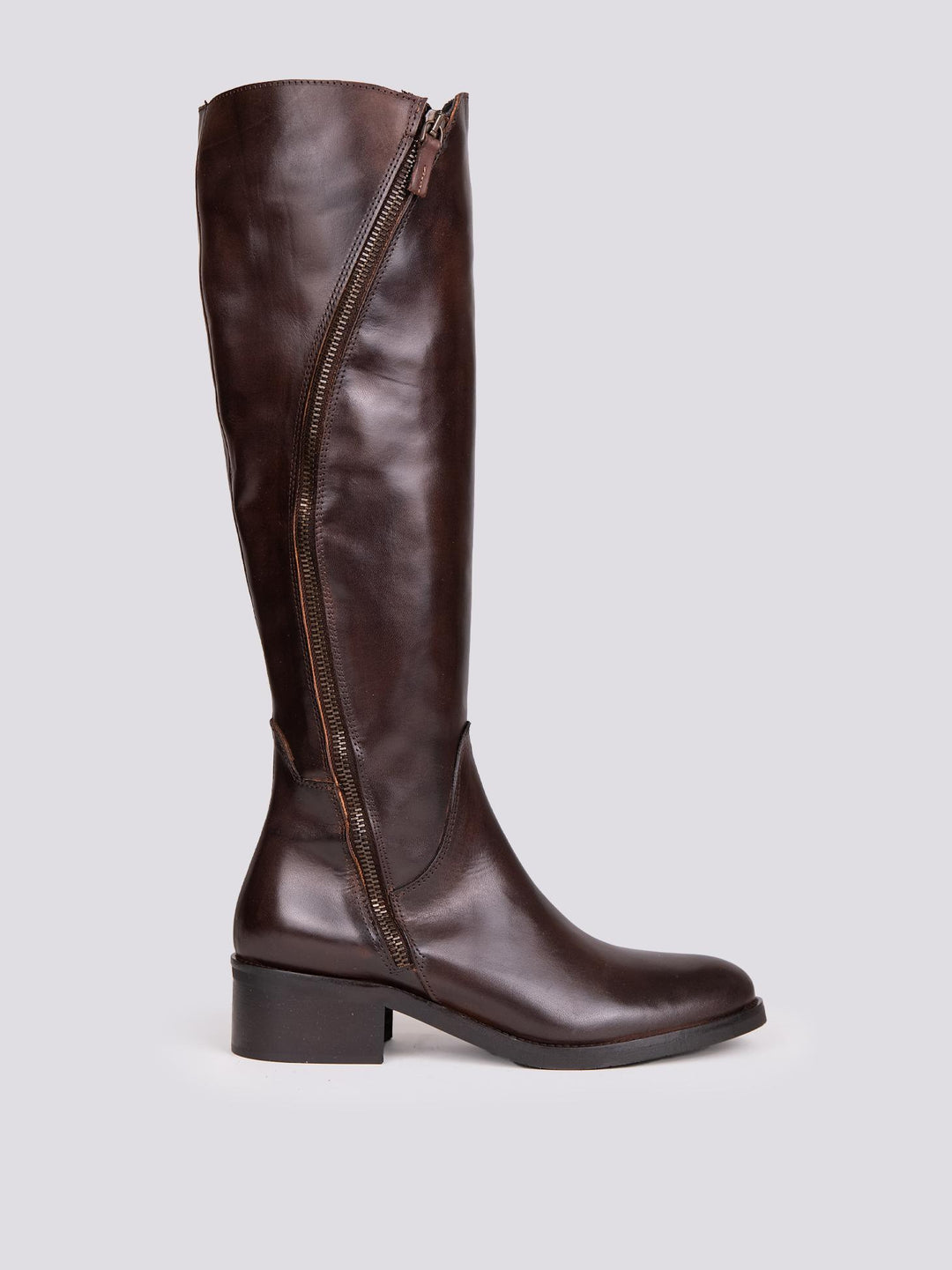 STIVALE ALTO CON ZIP ASIMMETRICHE IN PELLE MARRONE ST1011/VIT T MORO ANDREA MORANDO 