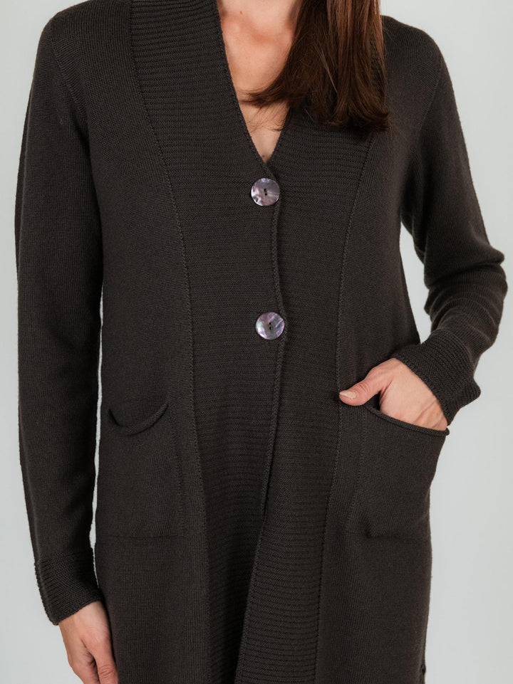 CARDIGAN LUNGO marrone in lana vergine 245C8100 069 ANDREA MORANDO 