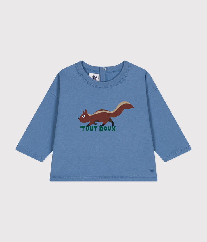 T-shirt blu con stampa scoiattolo a maniche lunghe A0BPI 09 PETIT BATEAU 