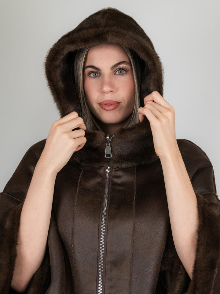 ECOMONTONE REVERSIBILE IN ECOPELLICCIA TESTA MORO B618MINK 42 ANDREA MORANDO 