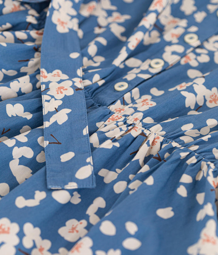 ABITO SENZA MANICHE IN POPELINE AZZURRO A FIORI A09SF 01 PETIT BATEAU 