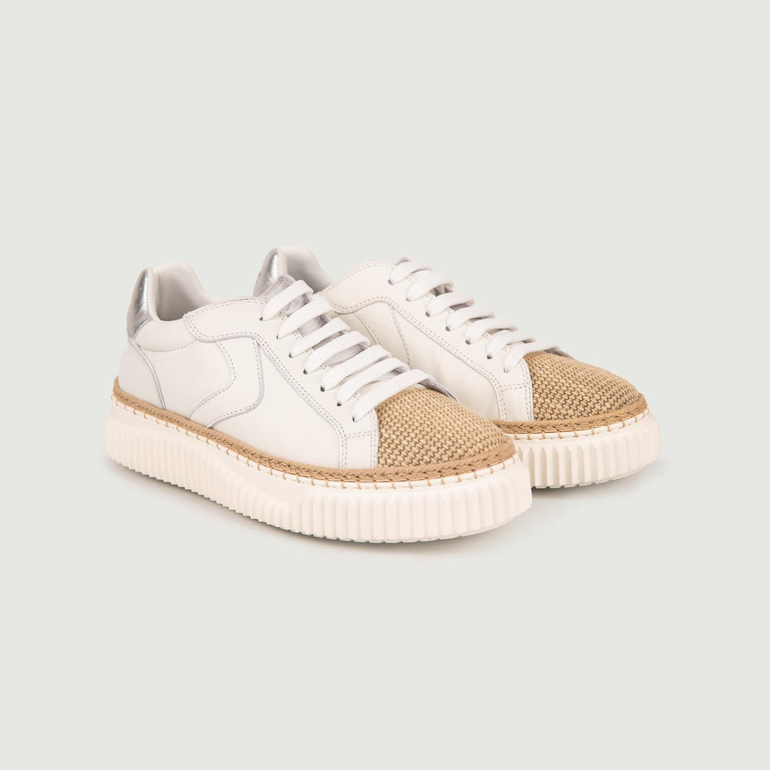 SNEAKER LIPARI IN PELLE CON PUNTA EFFETTO RAFIA 2017542 07 VOILE BLANCHE 