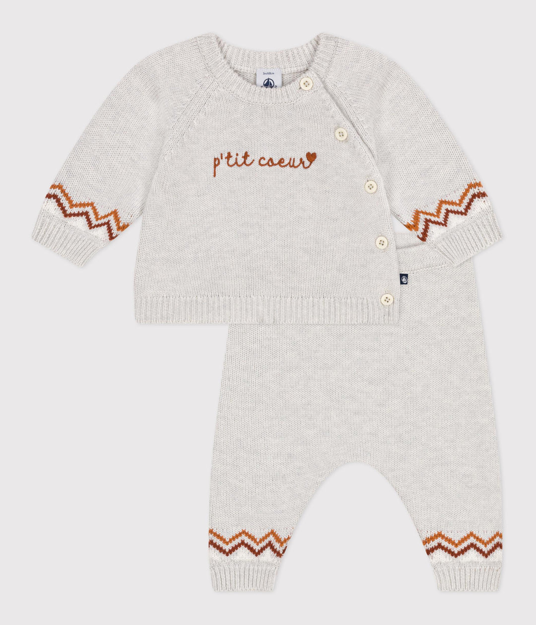 Completo 2 pezzi in maglia con stampa P'tit Cœur neonato A0ECC 01 PETIT BATEAU 