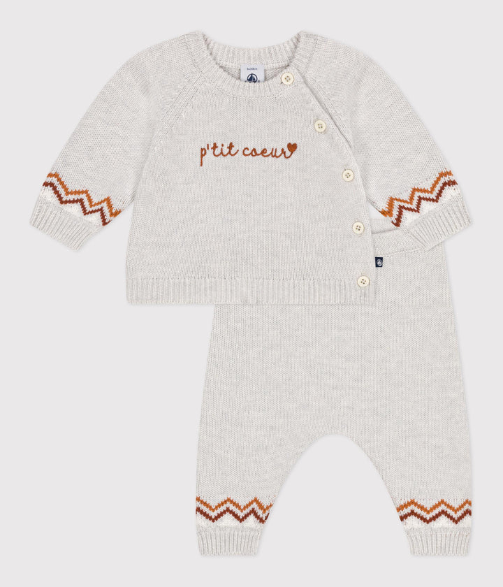 Completo 2 pezzi in maglia con stampa P'tit Cœur neonato A0ECC 01 PETIT BATEAU 