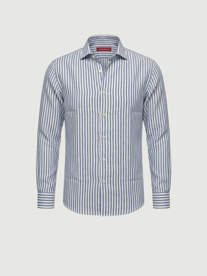 Camicia in lino a righe azzurra e bianca BU26S02CALINCOT405 243 ANDREA MORANDO 