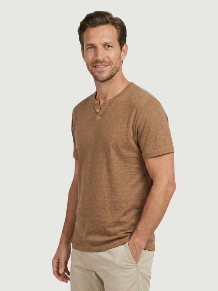 T-shirt collo serafino in misto lino tabacco 6TS0358 TABACCO ANDREA MORANDO 