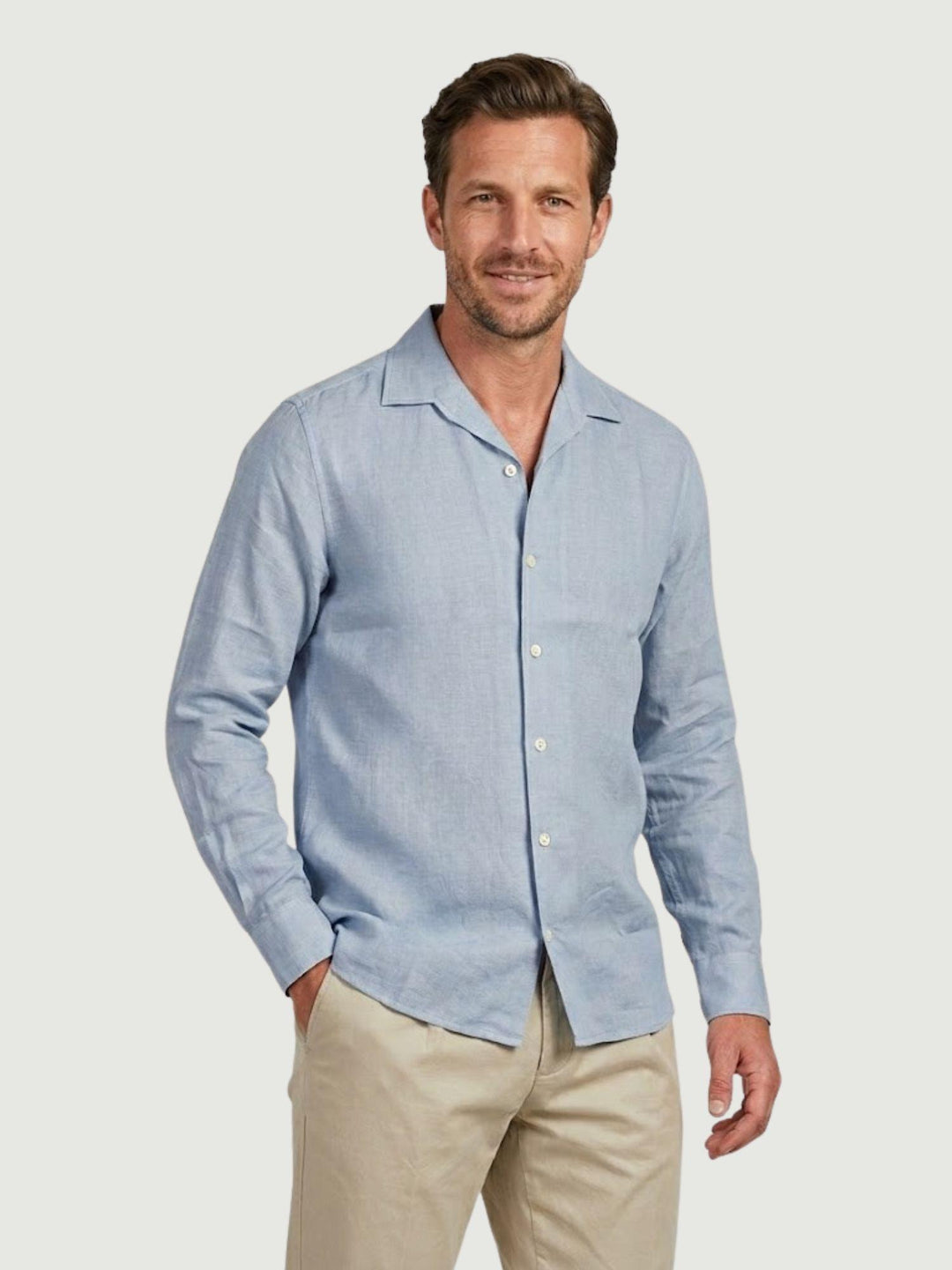 Camicia in tessuto chambray lino e cotone azzurra CRAIG 02 DEPERLU 
