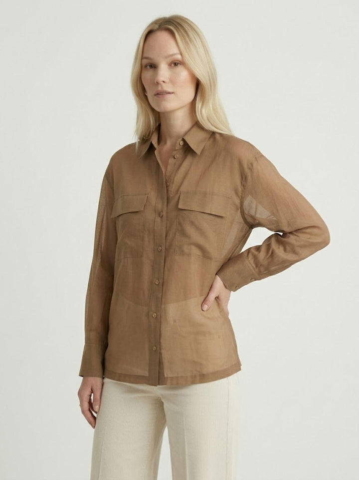 Camicia velata cacao con bottoni dorati B9857 CACAO ANDREA MORANDO 