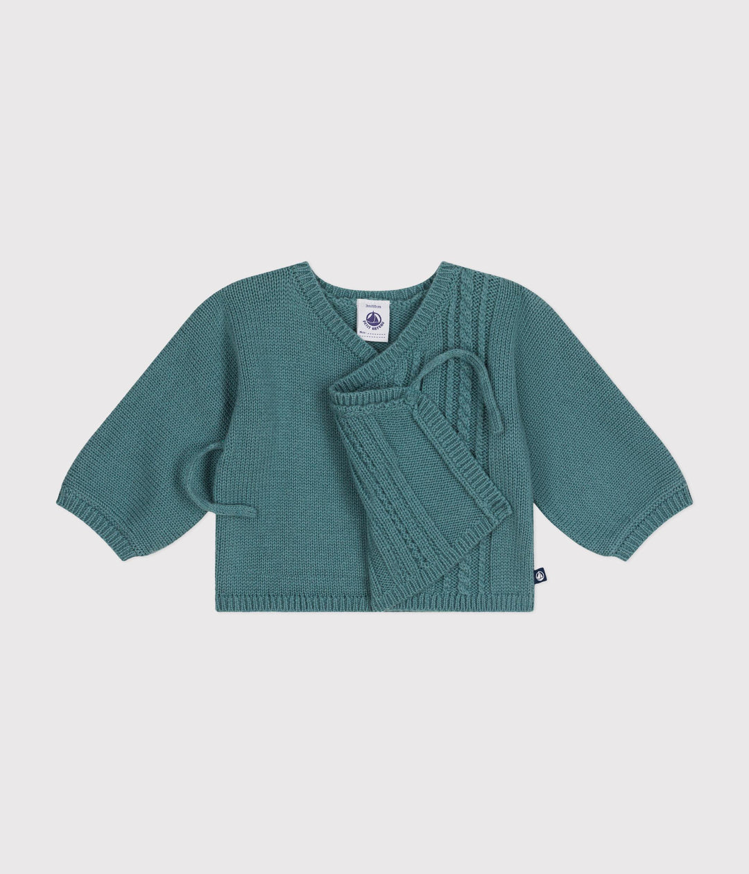 Cardigan con trecce in lana e cotone verde A0AXY 07 PETIT BATEAU 