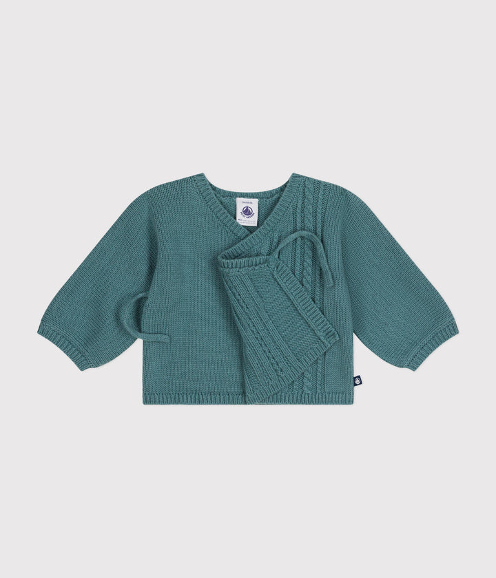 Cardigan con trecce in lana e cotone verde A0AXY 07 PETIT BATEAU 