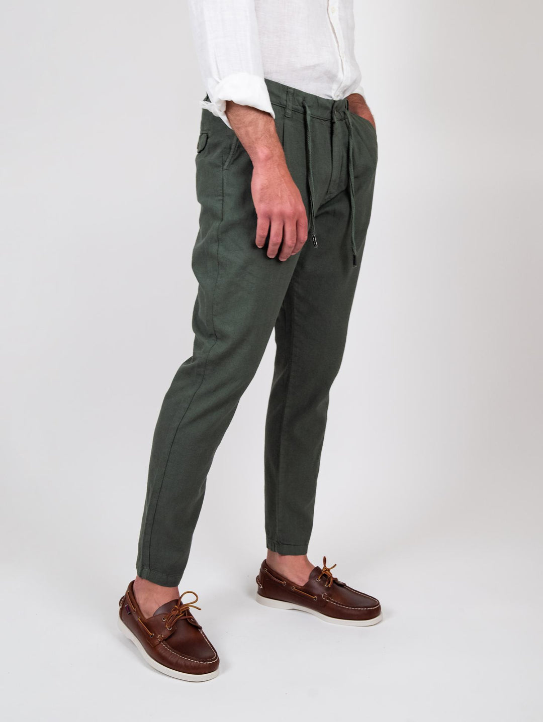 Pantalone in lino verde militare BU26S38PAPA843PD 301 ANDREA MORANDO 